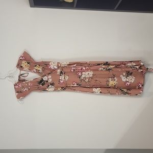 BAND OF GYPSIES Blush Multi Floral Faux Wrap Dress with Ruffle Detail